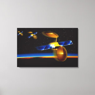 Lienzo Ilustracion de satélites en el horizonte terrestre