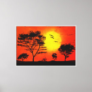Lienzo Ilustracion de silueta de árboles de sol-42631