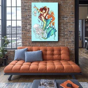 Lienzo Ilustración de sirena de fantasía turquesa vibrant