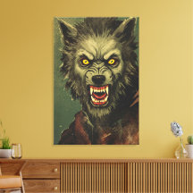 Ilustración de terror de hombre lobo feroz