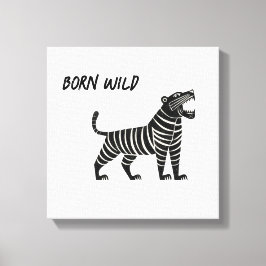 Lienzo Ilustración de Tigre Rayado – Animación Folk Minim