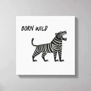 Lienzo Ilustración de Tigre Rayado – Animación Folk Minim