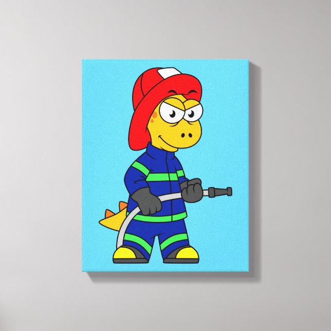 Lienzo Ilustracion De Un Bombero De Tirano Rex. (Anverso)