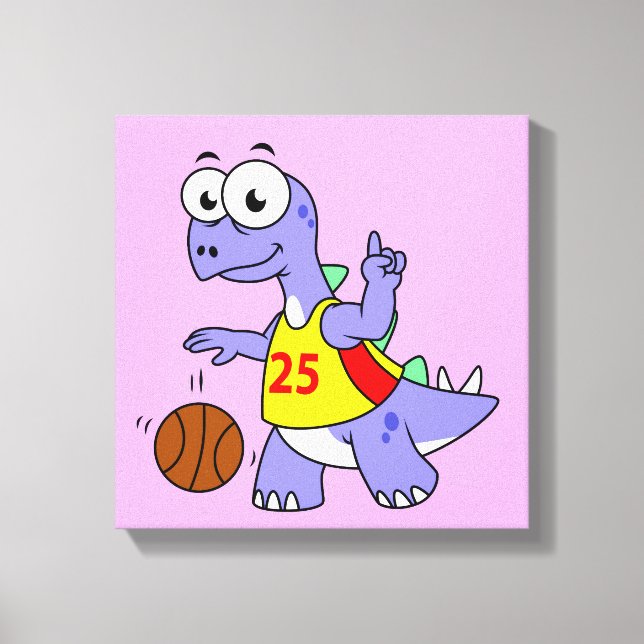 Lienzo Ilustracion De Un Estegosaurio Jugando Baloncesto. (Anverso)