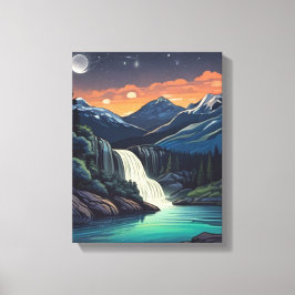 Lienzo Ilustración de un lago por la noche