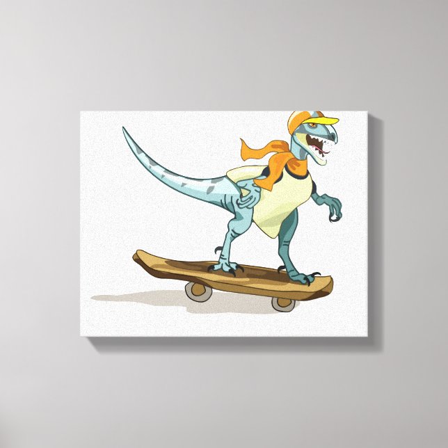 Lienzo Ilustracion De Un Skateboarding Raptor. (Anverso)