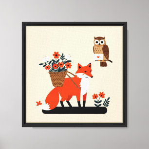 Lienzo Ilustración de un zorro y un búho