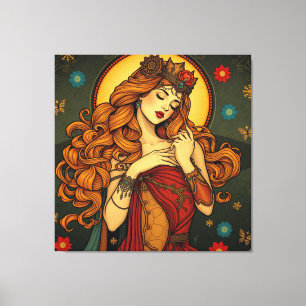 Lienzo Ilustracion de una mujer floral de Art Nouveau