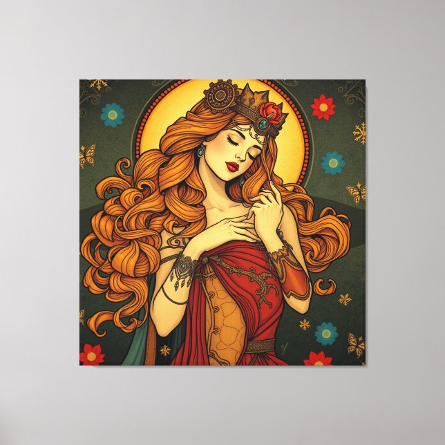 Lienzo Ilustracion de una mujer floral de Art Nouveau (Anverso)