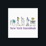 Lienzo Ilustracion de vacaciones de Hanukkah Chanukah en<br><div class="desc">Cuenta con un original ilustracion de marcadores de los clásicos monumentos de la ciudad de Nueva York, incluyendo el Washington Square Arch, el puente de Brooklyn y la Estatua de la Libertad, "vestidos" para las vacaciones. Perfecto para cualquiera que viva en o ame el "ajetreo" de Nueva York durante la...</div>
