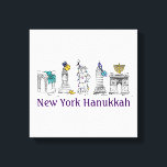 Lienzo Ilustracion de vacaciones de Hanukkah Chanukah en<br><div class="desc">Cuenta con un original ilustracion de marcadores de los clásicos monumentos de la ciudad de Nueva York, incluyendo el Washington Square Arch, el puente de Brooklyn y la Estatua de la Libertad, "vestidos" para las vacaciones. Perfecto para cualquiera que viva en o ame el "ajetreo" de Nueva York durante la...</div>