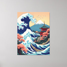 Lienzo Ilustracion de viaje vintage del Monte Fuji Japón