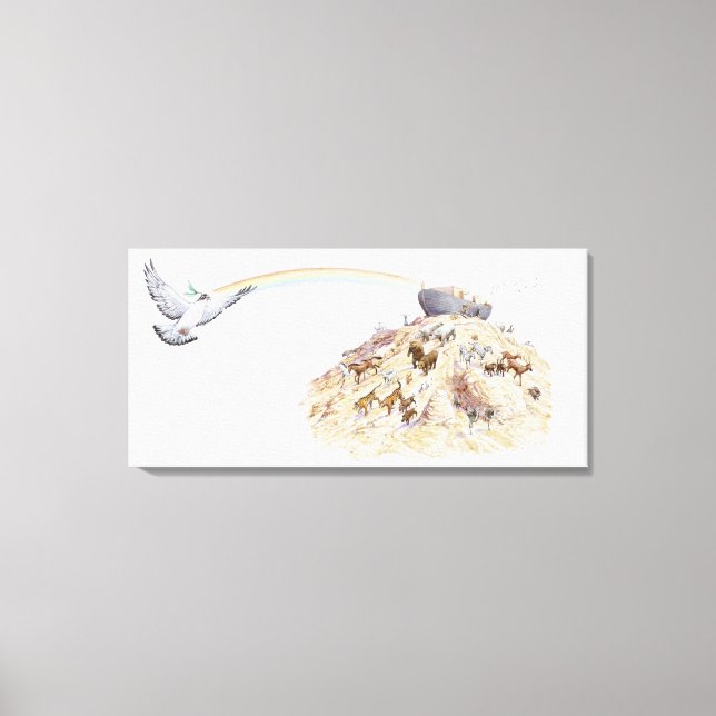 Lienzo Ilustracion del arca de Noé con animales abandonan (Anverso)