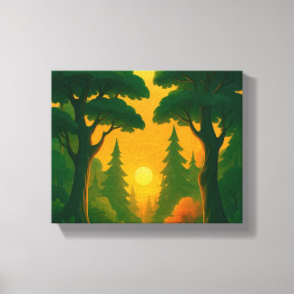Lienzo Ilustración del bosque del atardecer vibrante
