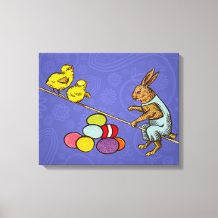 Lienzo Ilustración del conejo de Pascua poniendo huevos