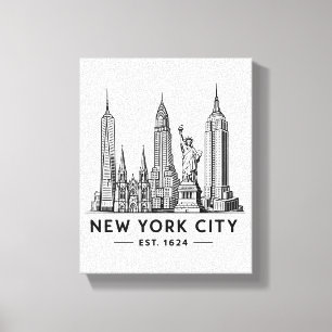 Lienzo Ilustración del horizonte de NYC con la Estatua de