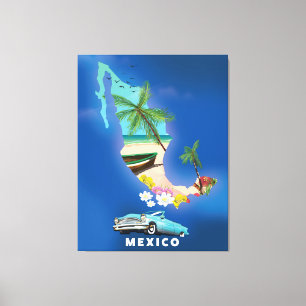 Lienzo Ilustración del mapa de México cartel de viaje.