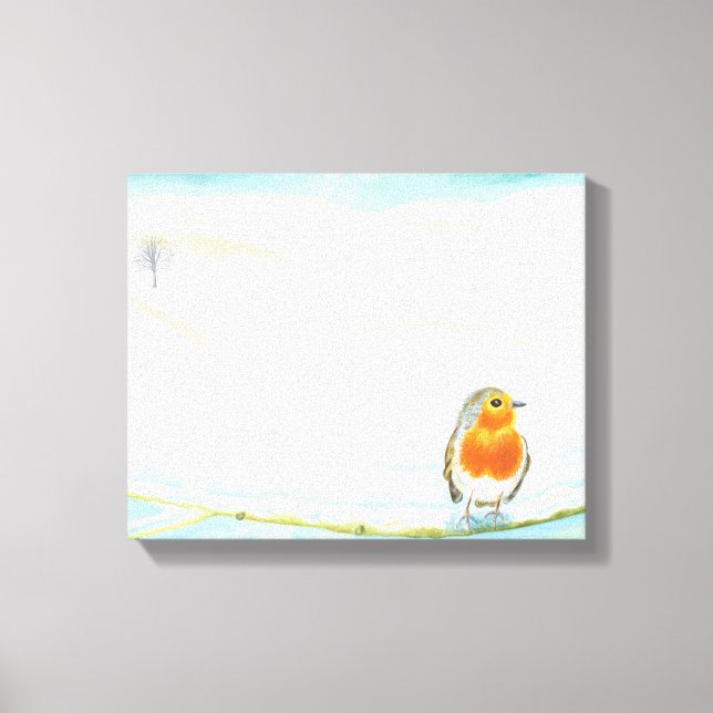 Lienzo Ilustracion del paisaje invernal blanco con Robin (Anverso)