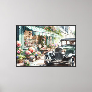 Lienzo Ilustración en Acuarela de Coche Antiguo y Encanta