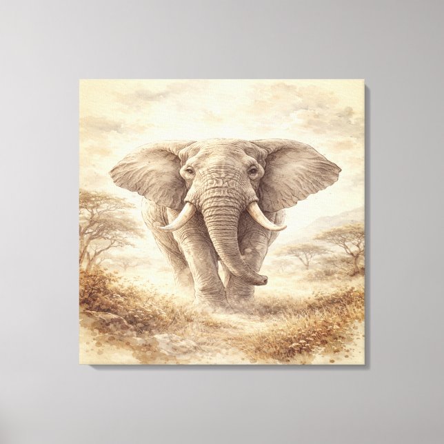 Lienzo Ilustración en acuarela del majestuoso elefante af (Anverso)