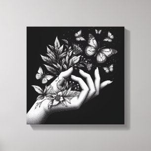 Lienzo Ilustración Femenina de Mariposa Estética Minimali