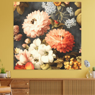 Lienzo Ilustración floral vintage con flores mixtas