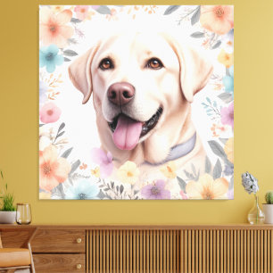 Lienzo Ilustracion Floral Whimsical Labrador Recuperador