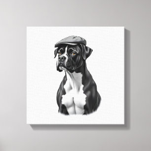 Lienzo Ilustración Gráfica Monocroma de Perro Boxer Antig