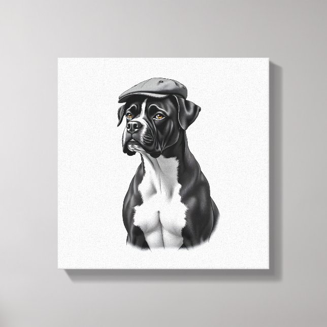 Lienzo Ilustración Gráfica Monocroma de Perro Boxer Antig (Anverso)