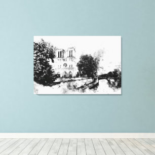 Lienzo Ilustración monocroma de la catedral de Notre-Dame