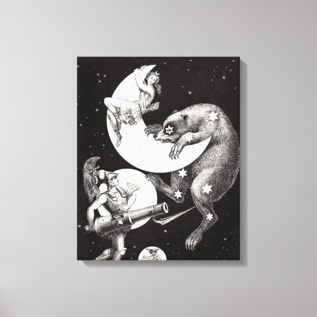 Lienzo Ilustracion nocturno del cielo celeste de la luna (Anverso)