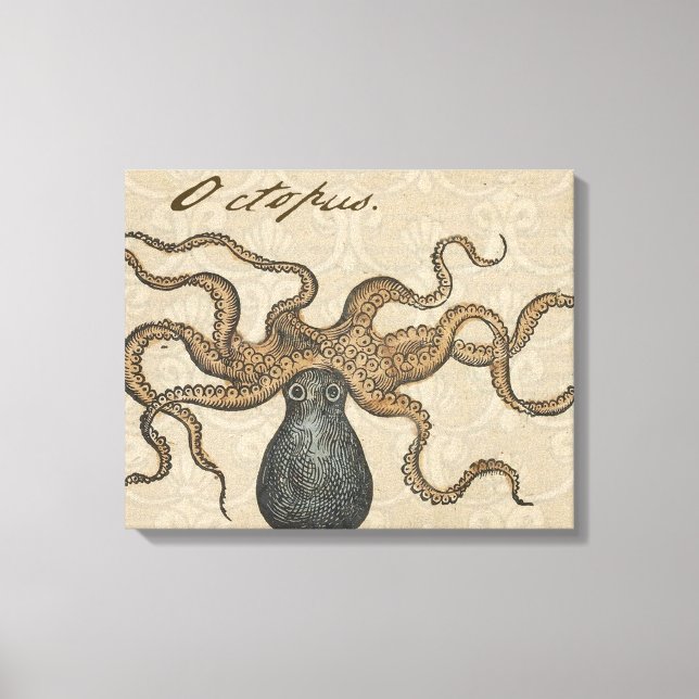 Lienzo Ilustracion Octopus Kraken Vintage (Anverso)