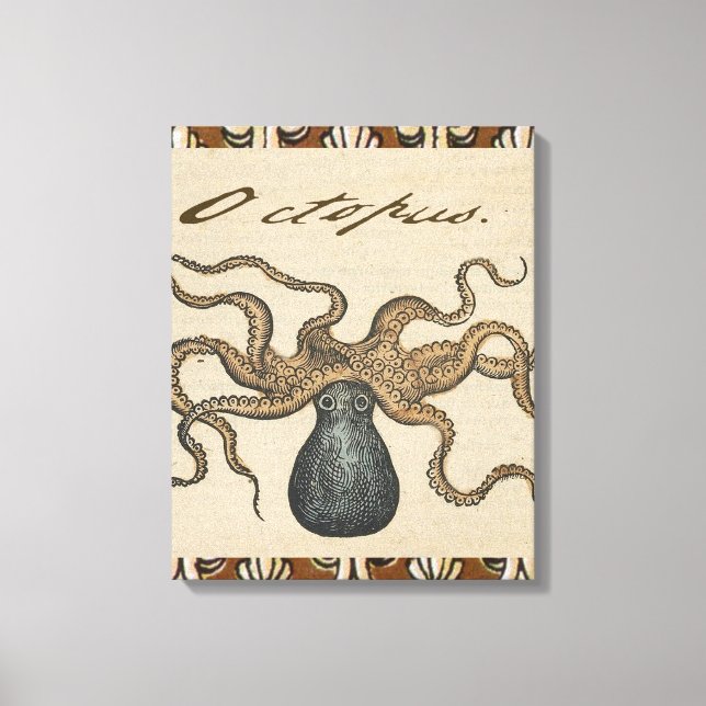 Lienzo Ilustracion Octopus Kraken Vintage (Anverso)