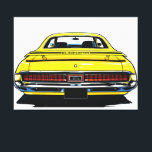Lienzo Ilustración Pop Art trasera de Muscle Car Amarillo<br><div class="desc">Ilustración de arte pop de la parte trasera de un automóvil muscular clásico vintage retro amarillo brillante con un ala masiva y luces traseras rojas</div>