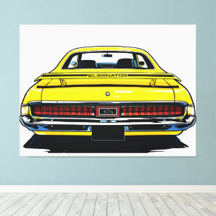 Lienzo Ilustración Pop Art trasera de Muscle Car Amarillo