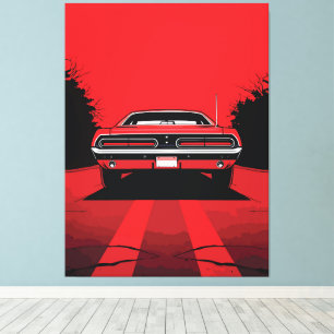 Lienzo Ilustración Pop Art trasera de Muscle Car rojo ret
