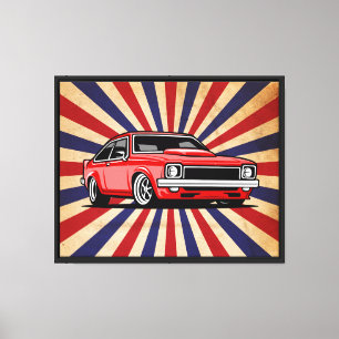 Lienzo Ilustración Retro de Coche Clásico Rojo – Músculo