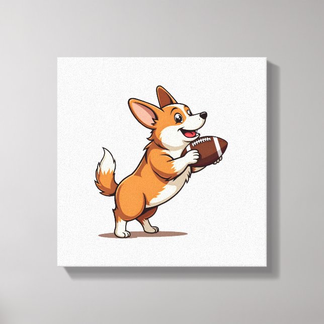Lienzo Ilustración Retro Deporte Perro De Fútbol Corgi Vi (Anverso)