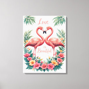 Lienzo Ilustracion romántico Flamingo Love Heart