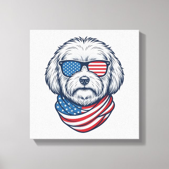 Lienzo Ilustración vectorial de perro esponjoso patriótic (Anverso)