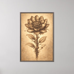 Lienzo Ilustración Vintage de Flor Mecánica Steampunk