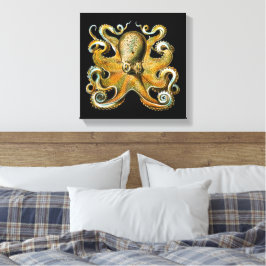 Lienzo Ilustración Vintage de Pulpo Dorado