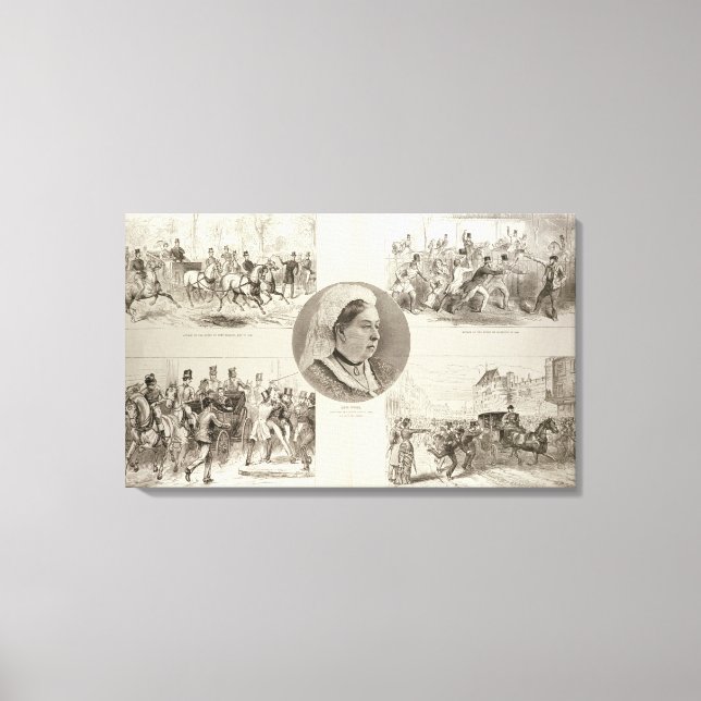 Lienzo Ilustraciones de ataques a la Reina Victoria (Anverso)