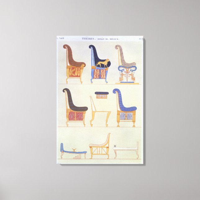 Lienzo Ilustraciones de varios asientos pintados y sillon (Anverso)