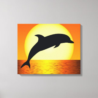 Lienzo Imagen de Dolphin Sunset en una tela envuelta en l
