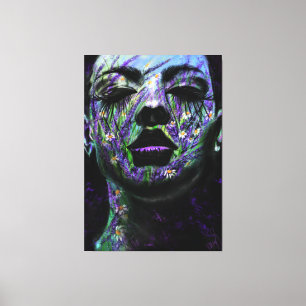 Lienzo Imagen de mujer con tela de lavanda impresa