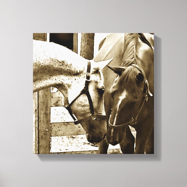Lienzo Imagen de Sepia de dos caballos de cerca (Anverso)