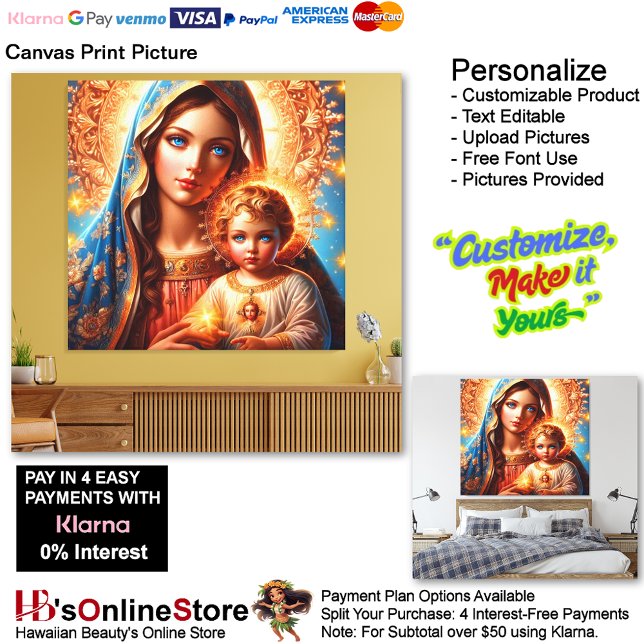 Lienzo Imagen impresa de la madre Mary & Jesus Canvas (Mother Mary &  Baby Jesus Biblical Christian Canvas Print Picture.)
