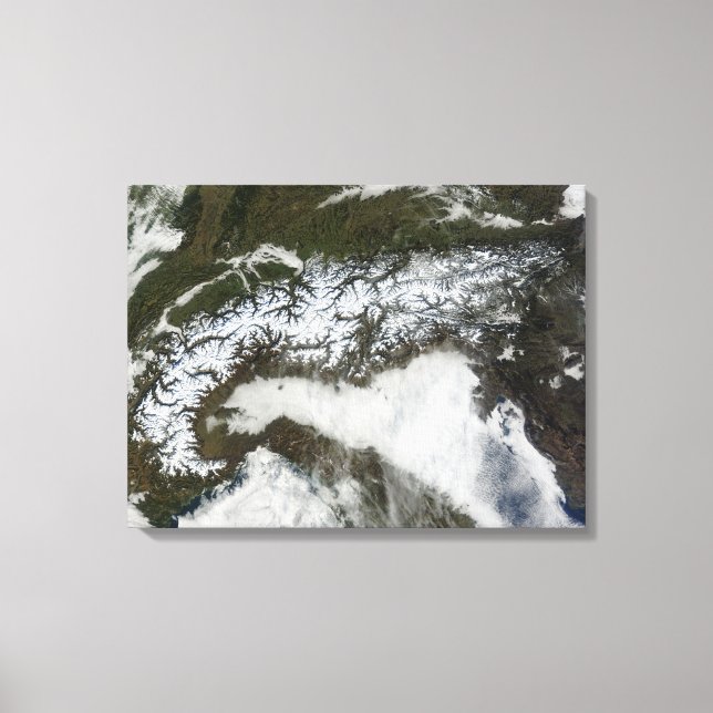 Lienzo Imagen satelital de la cordillera de los Alpes (Anverso)