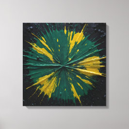 Lienzo Impacto radial: explosión de pintura verde y amari